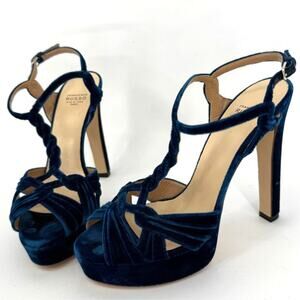 Francesco Russo Blue Braided Velvet Platform Heels